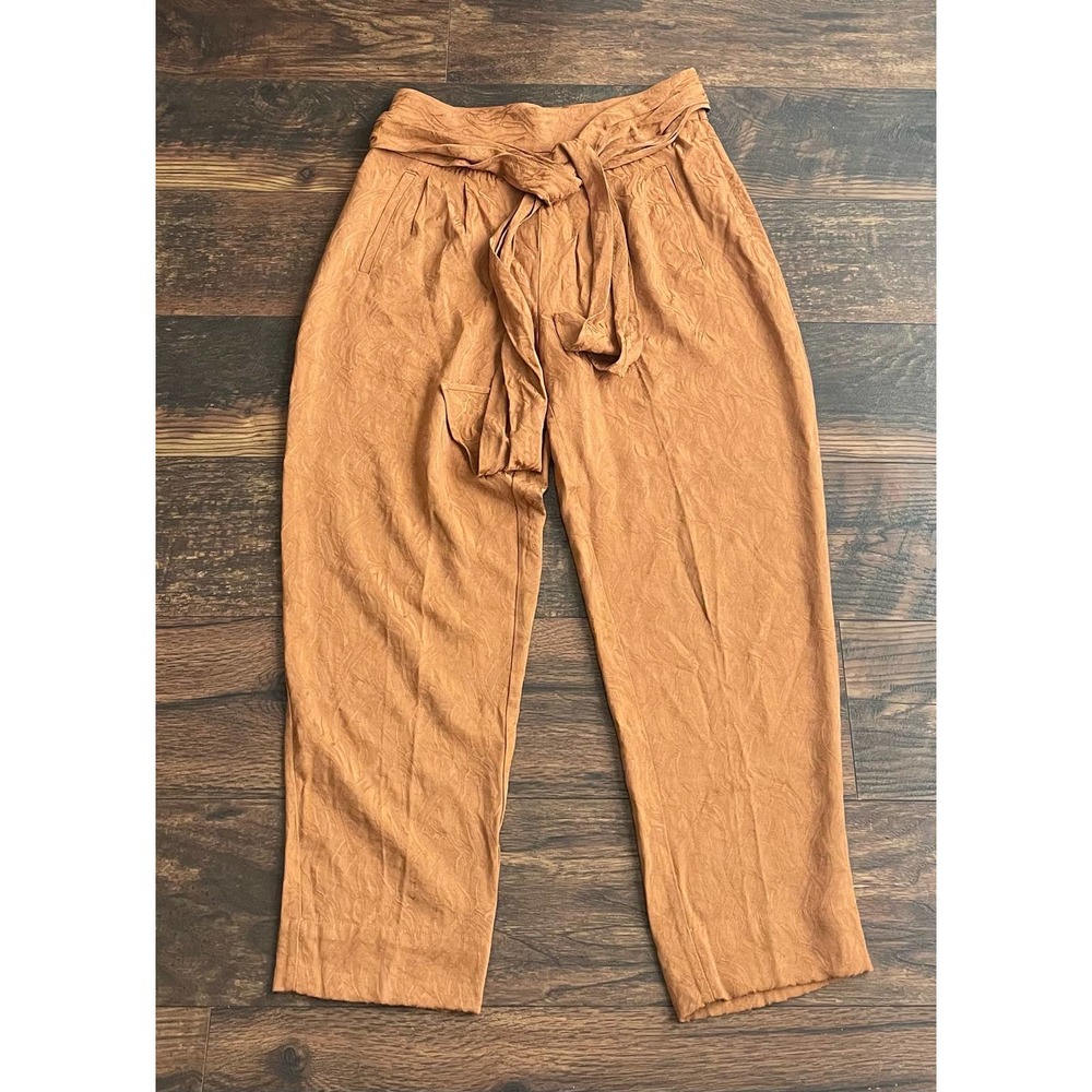 Anthropologie Ett TWA Aubade Jacquard Pants Boho 6 Tie Waist Zip Gold - Picture 3 of 12